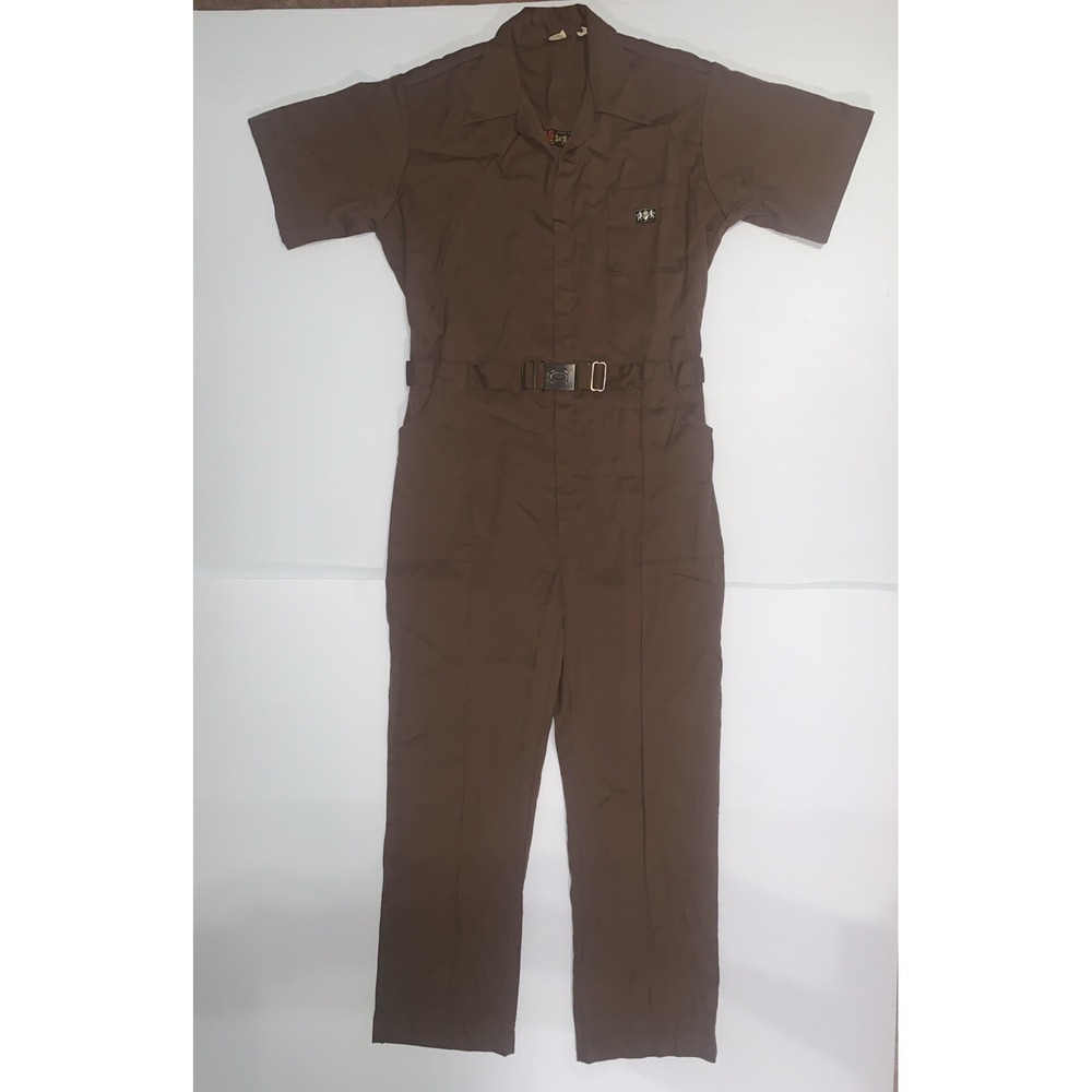 Vintage 60s 70s Bill Parry Pasadena Large Brown Belted Jumpsuit Pockets Disco